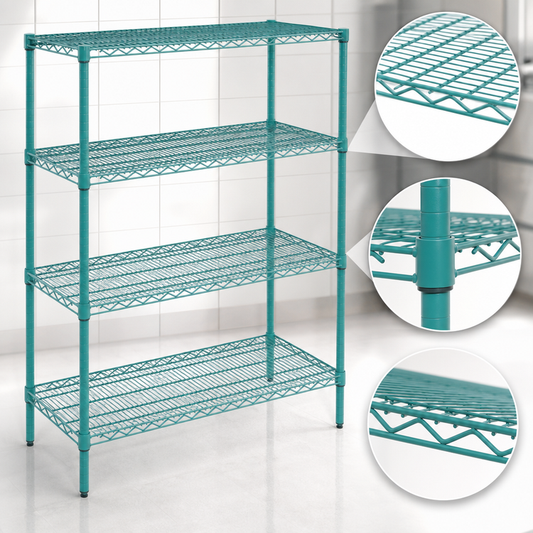Product image #3 for EagleGard 4-Tier Wire Shelving Starter Unit with QuadTruss Shelves, 72W x 21D x 74H, Blue-Green Hybrid Epoxy Finish