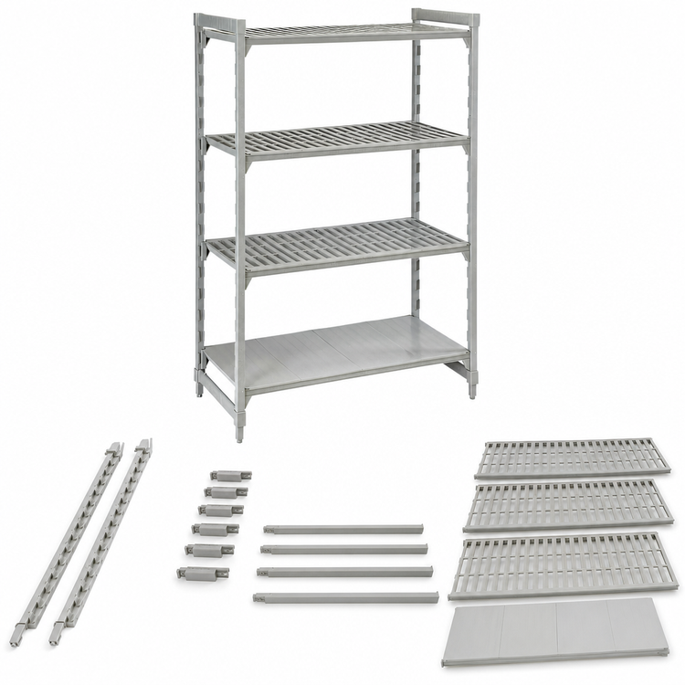 Product image #4 for Cambro Camshelving Premium 54" x 24" x 84" 4-Tier Stationary Starter Unit, Vented & Solid, Speckled Gray