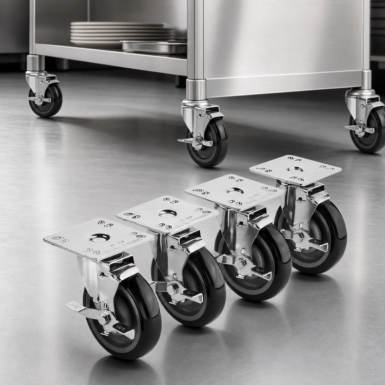 Product image #3 for Krowne 3-Inch Plate Casters with Brakes, Set of 4, Raises Unit 4 Inches