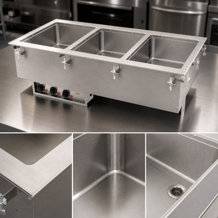Product image #3 for Vollrath 3-Well Drop-In Electric Hot Food Well with Marine-Grade 316 Stainless Steel Insulated Wells, Auto-Fill, Thermostatic Controls, and Manifold Drain