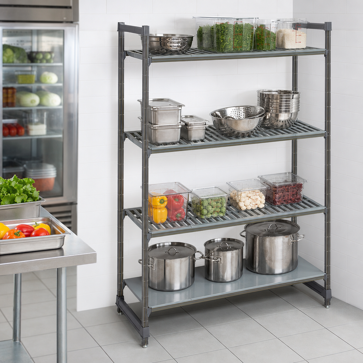 Product image #3 for Cambro Camshelving Basics Plus 5-Tier Stationary Starter Polymer Shelving Unit, 24 x 48 x 84 Inches, Vented and Solid, Brushed Graphite