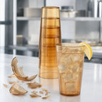 Thumbnail image #4 for CFS Brands 5224-8213 24 oz Amber SAN Stackable Plastic Tumbler, Textured Finish Case of 6