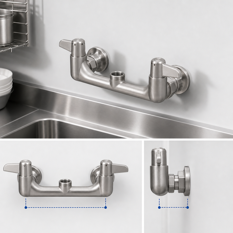 Product image #3 for Equip 8-Inch Wall Mount Mixing Faucet, Nozzle Sold Separately, Ceramic Cartridges