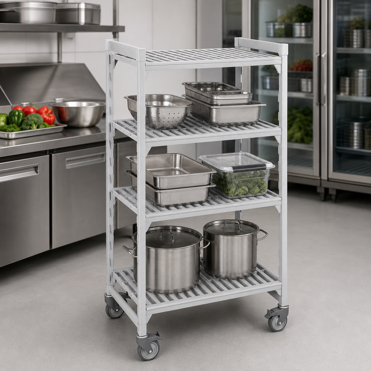 Product image #4 for Cambro Camshelving Premium High Density 4-Shelf Vented Mobile Starter Unit, 21 in. Deep x 60 in. Long x 67-1/4 in. High, Speckled Gray