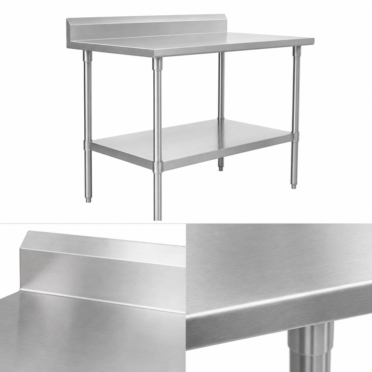 Product image #3 for John Boos Stallion 60" x 30" Stainless Steel Work Table with 5" Backsplash, Safety Edge & Undershelf