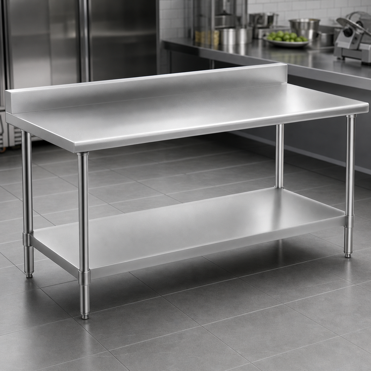 Product image #3 for Spec-Master Marine Series 144 Inch W x 24 Inch D Stainless Steel Work Table with 4-1/2 Inch Backsplash and Adjustable Undershelf