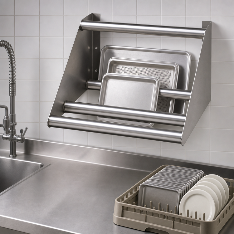 Product image #3 for Eagle Group Wall-Mounted Tubular Dishtable Rack Shelf, 63 Inch, Knock-Down, 304 Stainless Steel