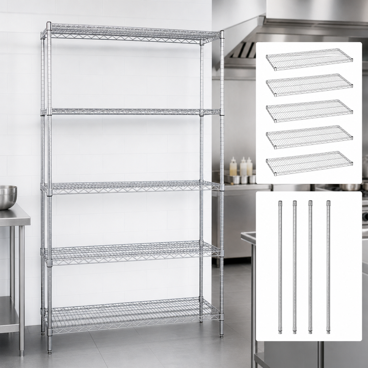 Product image #3 for Quantum 5-Shelf Wire Shelving Starter Kit, 48W x 18D x 86H, Chrome Plated, Stationary