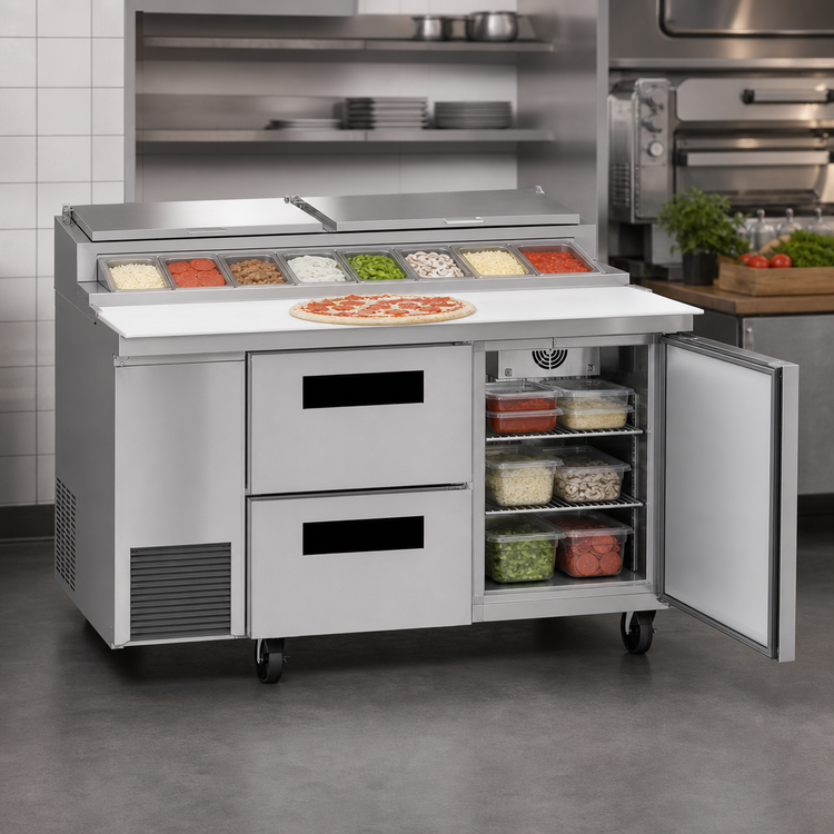 Product image #3 for Hoshizaki Steelheart 60-Inch Two-Section Refrigerated Pizza Prep Table with Door and Drawers
