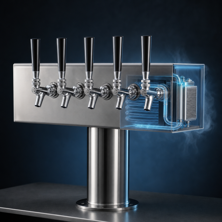 Product image #3 for Micro Matic T Style 5-Faucet Glycol-Cooled Countertop Draft Beer Tower, Polished Stainless Steel