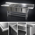 Thumbnail image #3 for Eagle Group Spec-Master FN2496-4-24R-14/3 4-Compartment 14-Gauge Stainless Steel Sink, 24" x 24" x 14" Bowls, Right 24" Drainboard