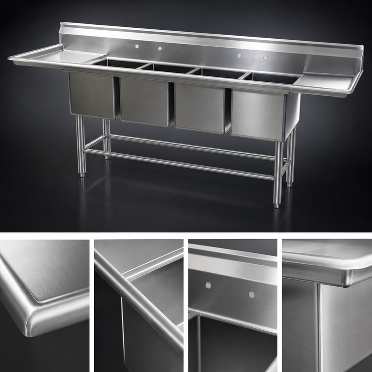 Product image #3 for Eagle Group Spec-Master FN Series 4-Compartment Stainless Steel Commercial Sink with 24" Right Drainboard