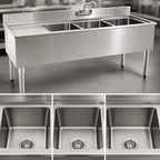 Thumbnail image #3 for Eagle Group 1800 Series B5L-18 60-Inch Three-Compartment Underbar Sink with Left Drainboard, Faucet, and 304 Stainless Steel