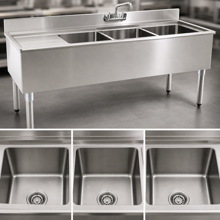 Product image #3 for Eagle Group 1800 Series 60-Inch Three-Compartment Underbar Sink Unit with Left Drainboard and Faucet