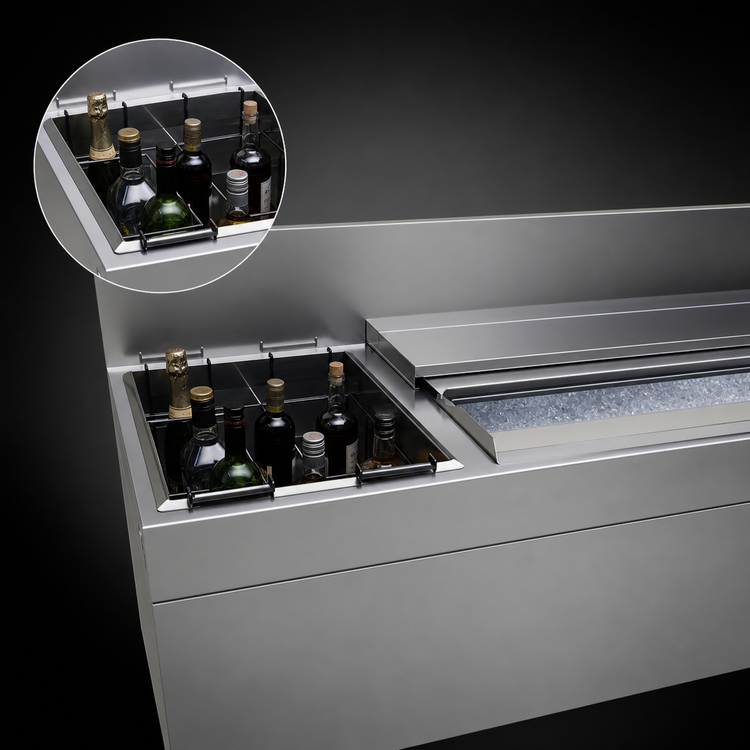 Product image #3 for Glastender CBA-42L-CP10 42 Inch Underbar Combo Ice Bin/Cocktail Unit with Left Bottle Well and 10-Circuit Cold Plate