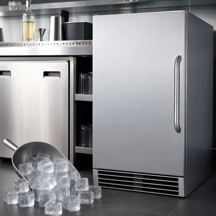 Product image #4 for Summit Commercial Full-Size Dice Undercounter Ice Maker with 25 lb Bin, Built-In Pump, and Stainless Steel Finish