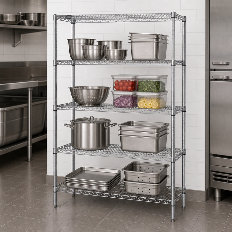 Product image #3 for Quantum 4-Shelf Stationary Wire Shelving Starter Kit, 42"W x 18"D x 54"H, Chrome Plated