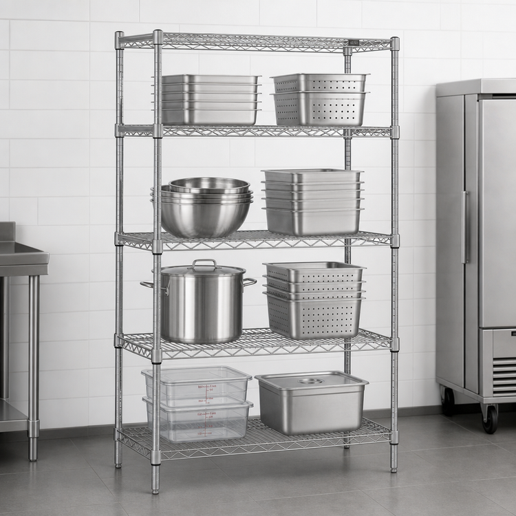Product image #3 for Quantum 36 Inch W x 21 Inch D x 86 Inch H Stationary Wire Shelving Starter Kit, 4 Shelves, 304 Stainless Steel