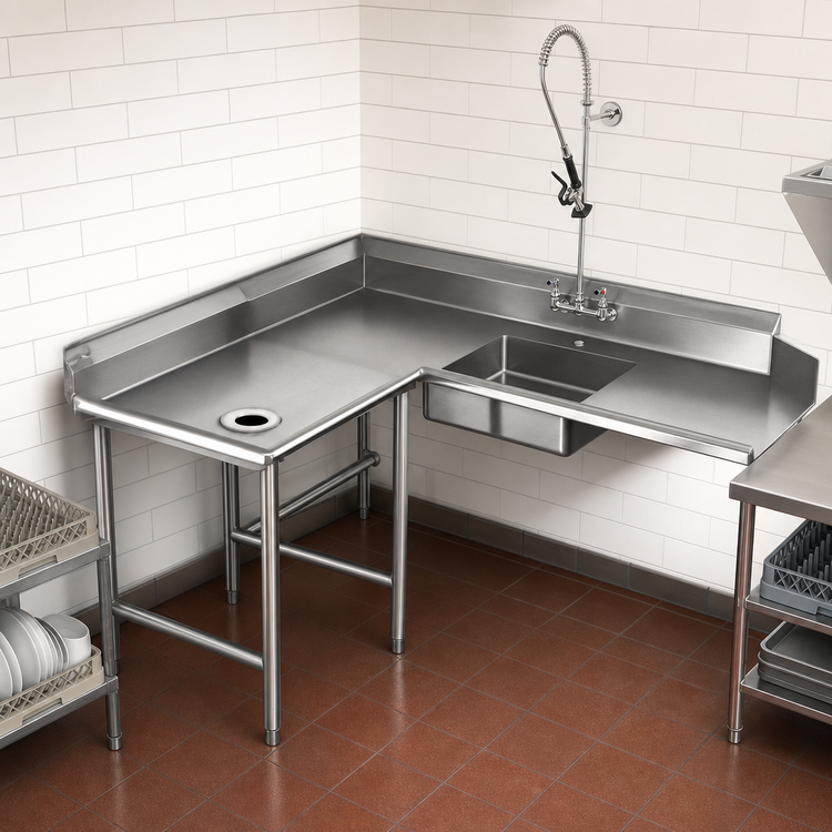 Product image #3 for Eagle Group 60-Inch Corner Soiled Dishtable with Pre-Rinse Sink, Left-Hand, 16 Gauge Type 304 Stainless Steel