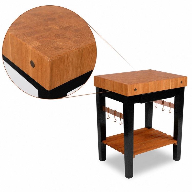 Product image #4 for Rouge et Noir Pro Prep Bloc American Cherry End Grain Butcher Block Work Table with Shelf and Copper Hooks