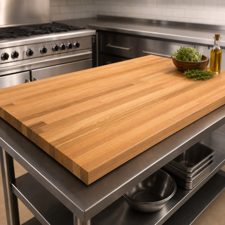 Product image #3 for John Boos Appalachian Red Oak Blended Edge Grain Island Countertop, 84 x 48 x 1-3/4 Inch, Penetrating Oil Finish