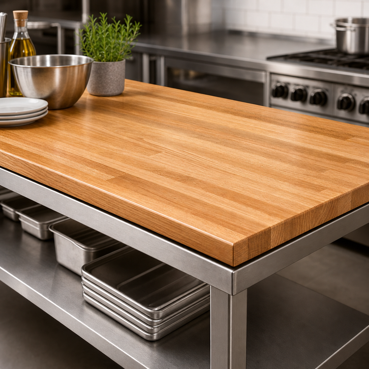 Product image #3 for John Boos Appalachian Red Oak Kitchen Countertop, 42"W x 25"D x 1-1/2" Thick, Blended Rails, Varnique Finish