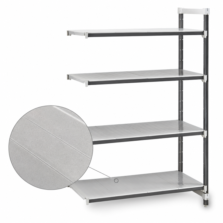 Product image #3 for Cambro Camshelving Elements XTRA 24"W x 21"D x 84"H Stationary Add-On Unit, 4-Shelf Solid, Speckled Gray