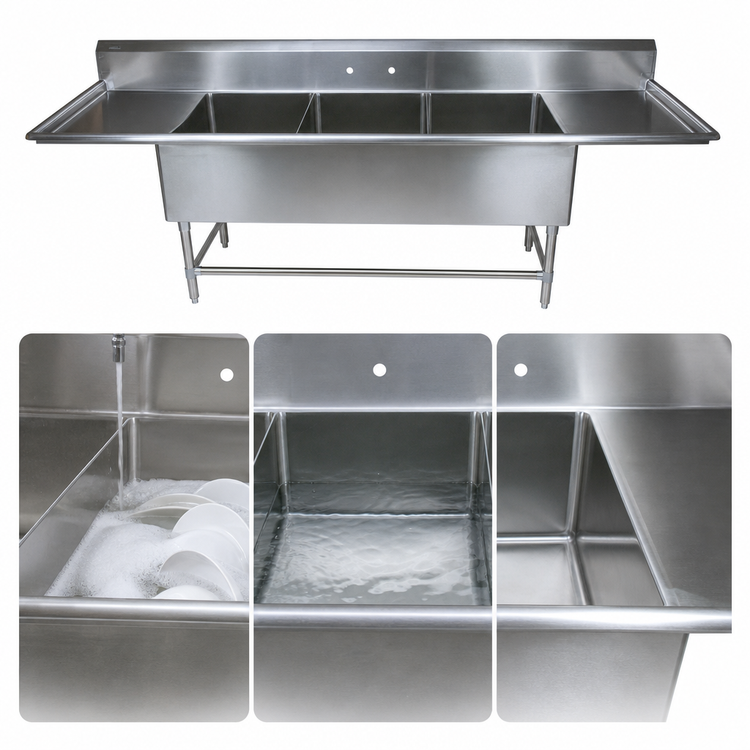 Product image #3 for John Boos Pro-Bowl 3-Compartment Sink with Left and Right Drainboards, 14-Inch Deep Bowls