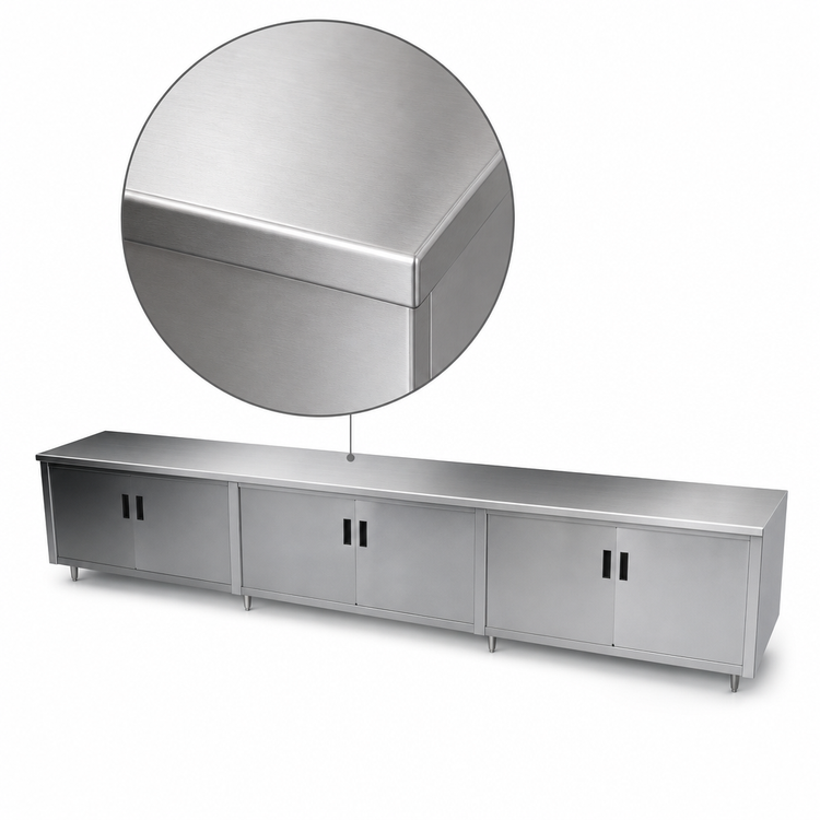Product image #3 for Advance Tabco Enclosed Work Table with Cabinet Base and Hinged Doors, 144W x 24D, 14-Gauge 304 Stainless Steel Top