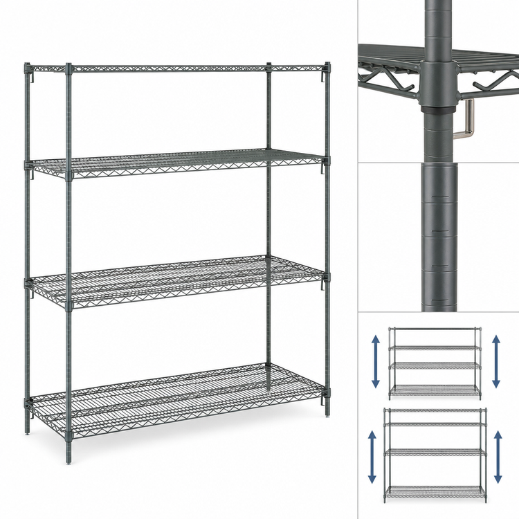 Product image #4 for Metro Super Adjustable Super Erecta Starter Wire Shelving Unit, 72W x 18D x 63H, 4 Shelves, Green Epoxy-Coated