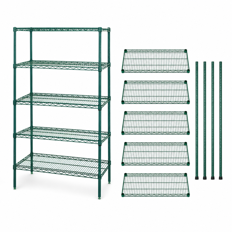 Product image #3 for Quantum 5-Shelf Wire Shelving Starter Kit, 30 Inch Wide x 86 Inch High, Green Epoxy Finish