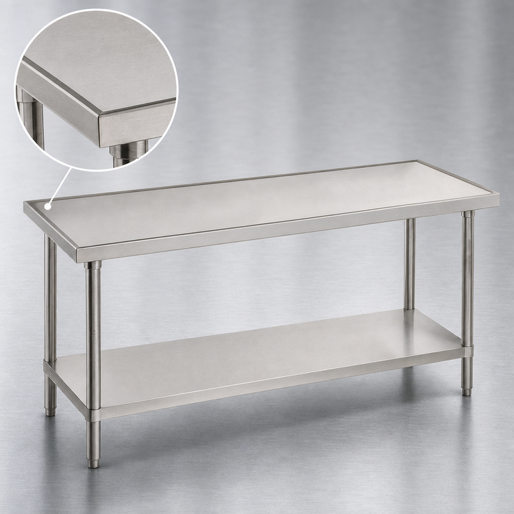 Product image #3 for Advance Tabco 108-Inch x 24-Inch 14-Gauge 304 Stainless Steel Work Table with Adjustable Undershelf