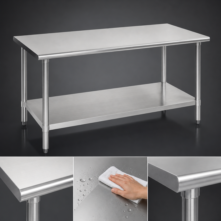 Product image #3 for Budget Series 72-Inch x 30-Inch Flat Top Work Table with 430 Stainless Steel Top and Adjustable Galvanized Undershelf