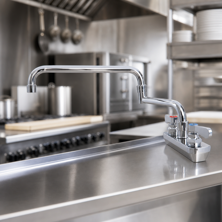 Product image #3 for OptiFlow Heavy Duty Solid Body Splash-Mounted Commercial Faucet, 4-Inch Centers, 18-Inch Double-Jointed Swing Spout