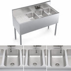 Thumbnail image #3 for Krowne Royal Series KR19-43R Three-Compartment Stainless Steel Underbar Sink, Left Drainboard, 48 x 19 Inches