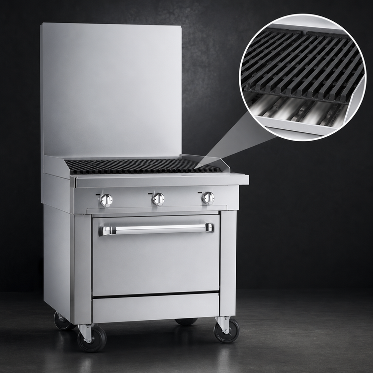 Product image #3 for Southbend Platinum 48-Inch Heavy Duty Gas Range with Charbroiler, Standard Oven, and Cabinet Base