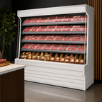 Thumbnail image #3 for Howard-McCray 35E Series R-OM35E-12S-LED 147-Inch Wide Vertical Packaged Meats Open Merchandiser, Remote Refrigeration, 4-Tier LED Shelves, White