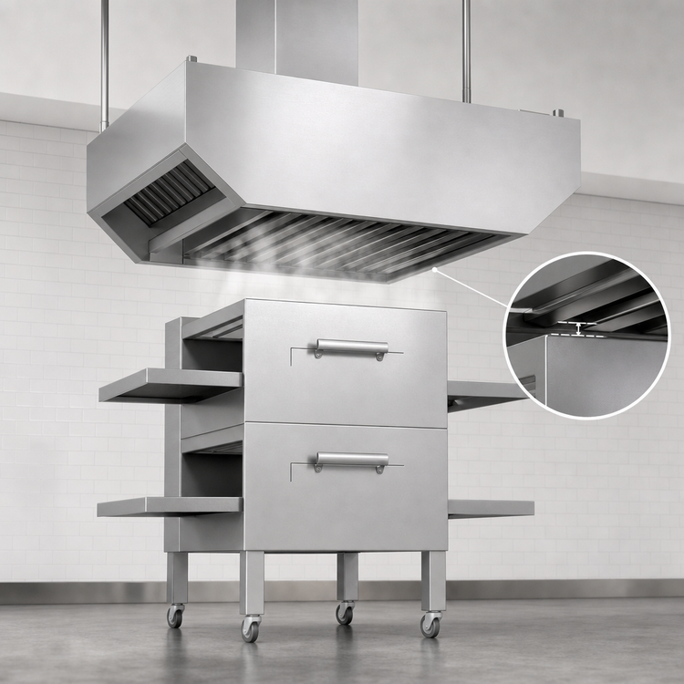 Product image #4 for Avtec SimpleSpec Island-Type Conveyor Pizza Oven Hood System, 113 x 42 x 24 Inches