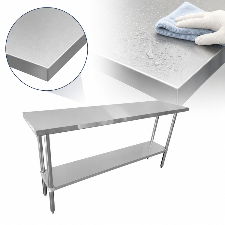 Product image #3 for Sapphire 72" x 18" 18-Gauge Stainless Steel Flat Top Work Table with Undershelf