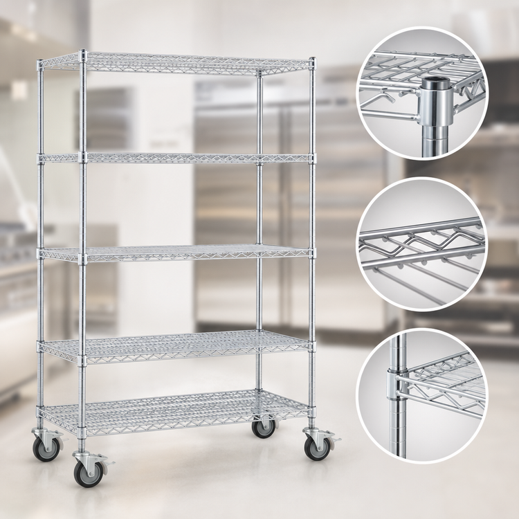 Product image #3 for EAGLEbrite 4-Tier 60 In. x 24 In. Wire Shelving Dolly Truck with Zinc Finish and Swivel/Brake Casters