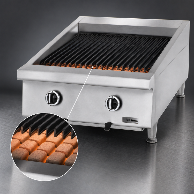 Product image #3 for Garland 24-Inch Countertop Gas Charbroiler with Ceramic Briquettes and Adjustable Cast Iron Grates