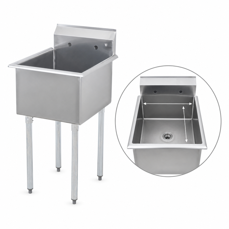 Product image #3 for Sapphire Manufacturing Budget 1-Compartment Stainless Steel Sink with Legs, 15" x 17-1/2"