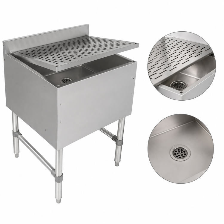 Product image #3 for John Boos Freestanding Underbar Stainless Steel Drainboard with Top Drain, 3-Inch Backsplash, 36 x 21 Inches