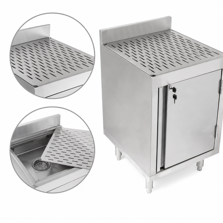 Product image #3 for John Boos Underbar Freestanding Stainless Steel Drainboard Storage Cabinet with Right-Hinged Door, 24 x 21 x 32-1/2 Inches