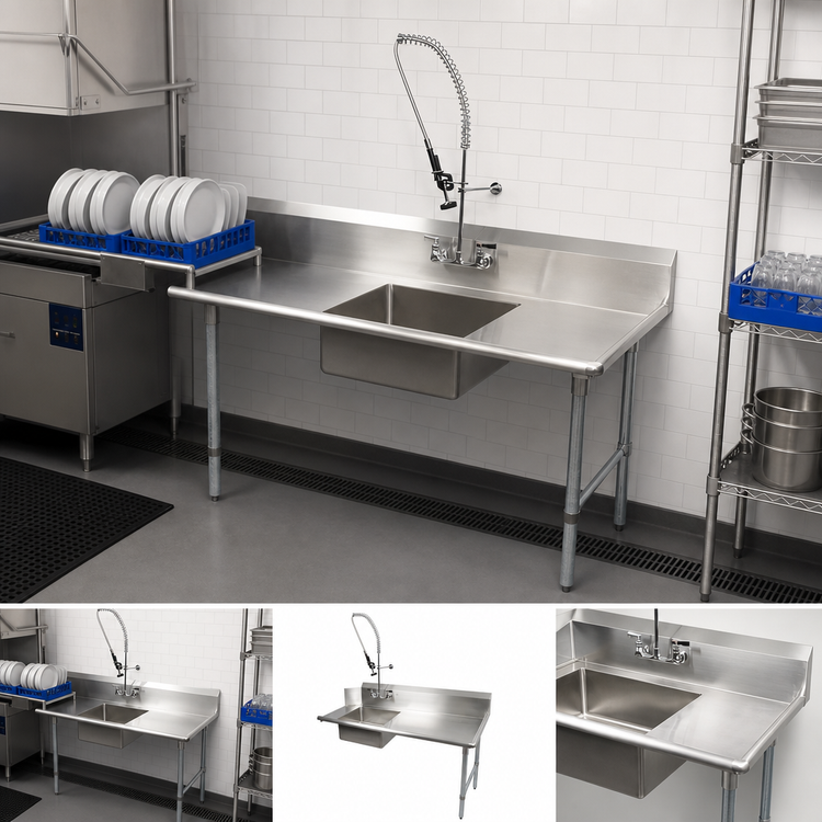 Product image #3 for BK Resources 36-Inch Straight Soiled Dish Table with Right-to-Left Operation, Pre-Rinse Sink, and Galvanized Legs