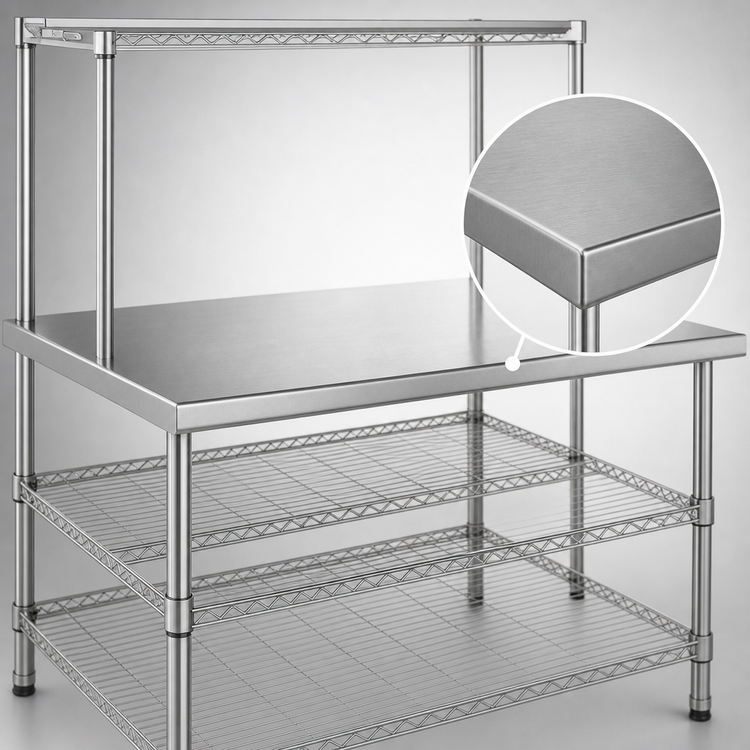 Product image #3 for Eagle AdjusTable 36 Inch x 24 Inch One-Tier Stainless Steel Work Table with Adjustable Overshelf and 2 Wire Undershelves