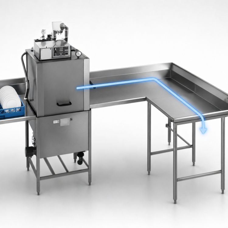 Product image #3 for Eagle Group Right-Hand Corner Clean Dishtable, 120-Inch Machine-to-Corner x 60-Inch Corner-to-End, 16-Gauge 430 Stainless Steel Top