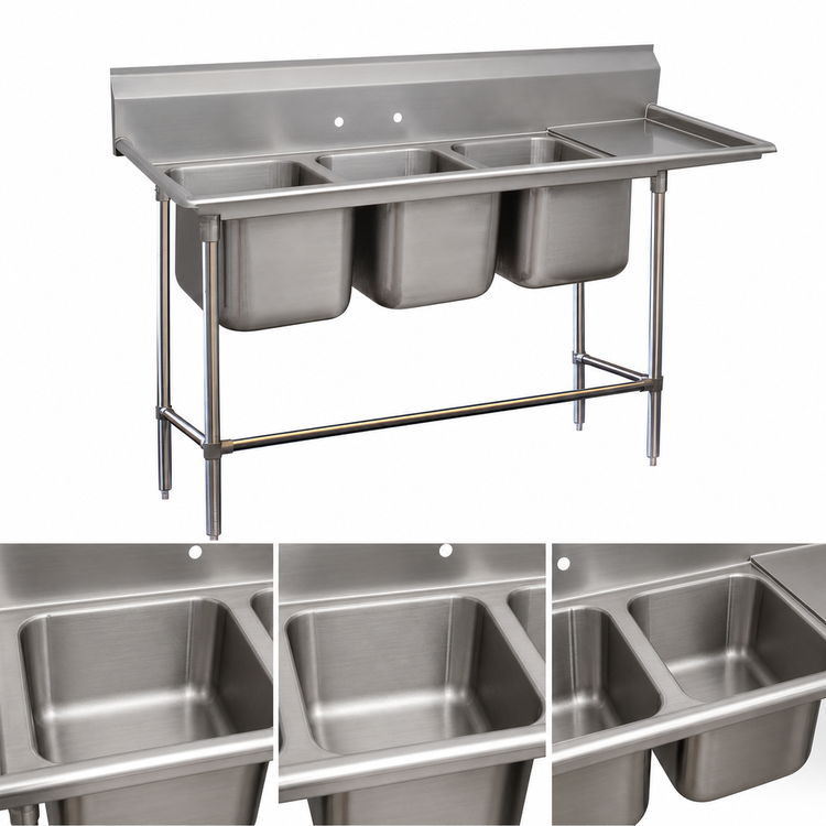 Product image #3 for Advance Tabco Regaline Freestanding 3-Compartment Sink with Right-Hand Drainboard, 94-3/8 Inches Long