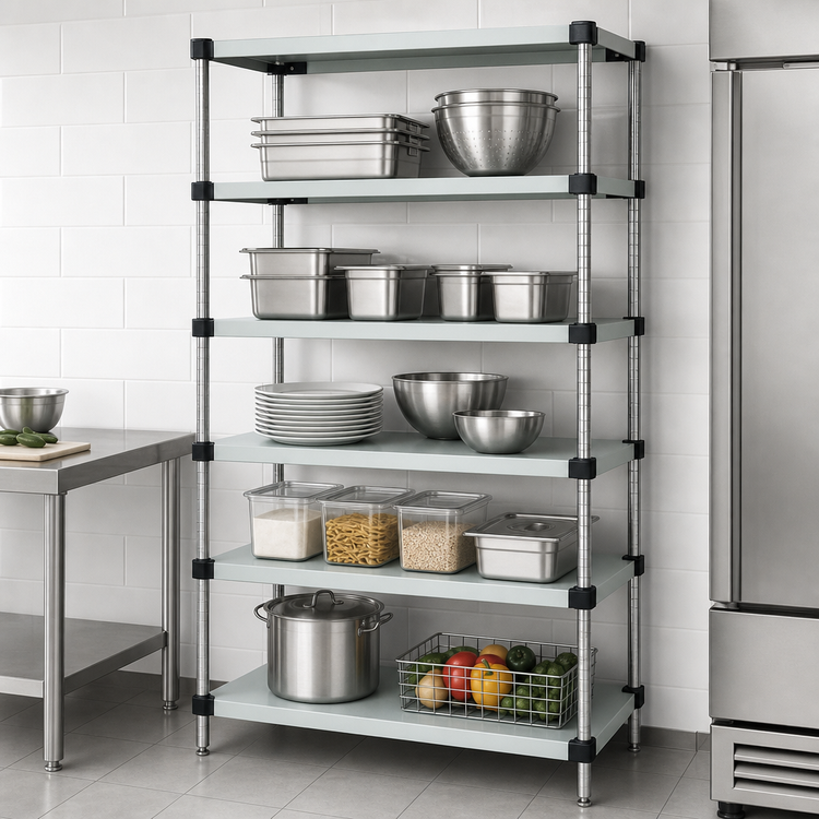 Product image #3 for Quantum 5-Shelf Solid Stainless Steel Shelving Starter Kit, 42W x 21D x 86H