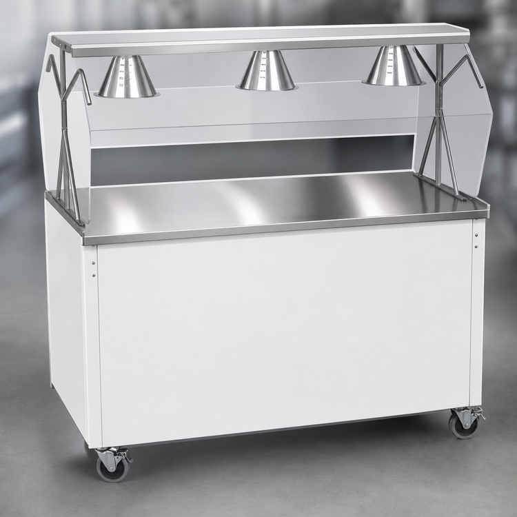 Product image #3 for Vollrath 2-Series Affordable Portable 46-Inch White Utility Station with Buffet Breath Guard, Sliding-Door Storage and Casters